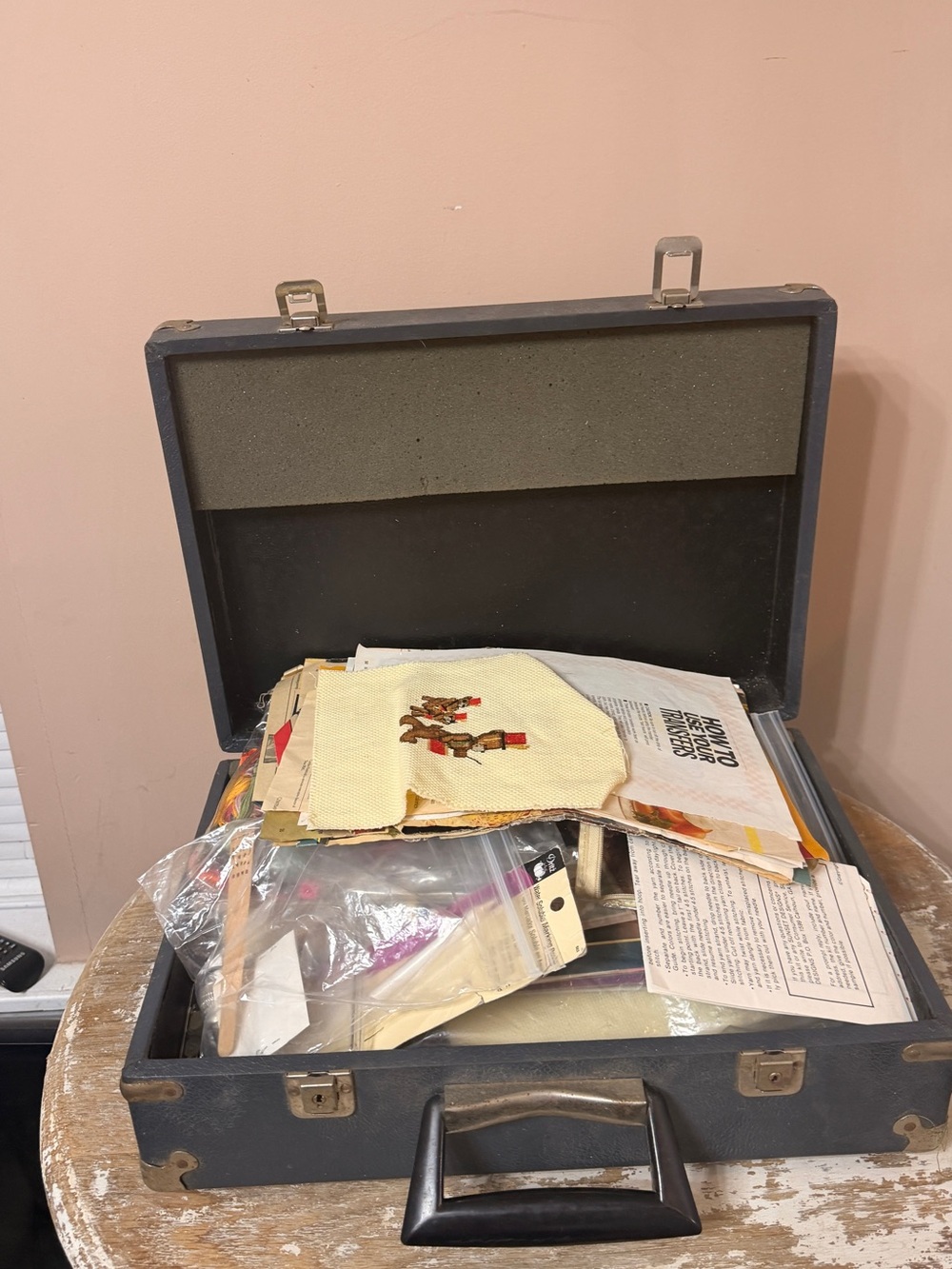 Vintage Case with Vintage Cross-stitching Supplies